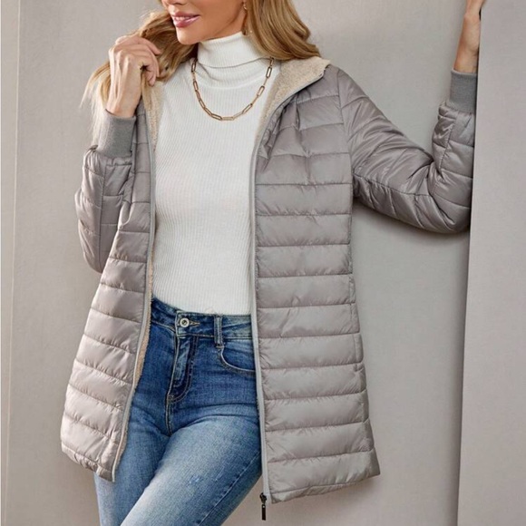 Luxe quilted teddy lined hooded jacket - Picture 14 of 16